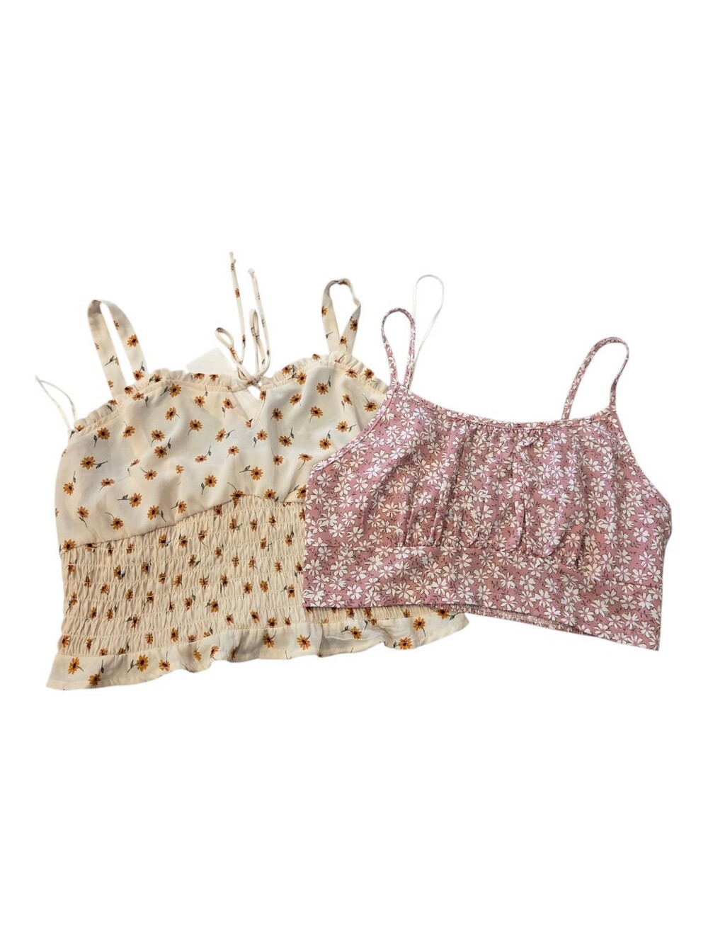 Summer Floral Crop Tops, Lightweight, Smocked Bodice, Size XL